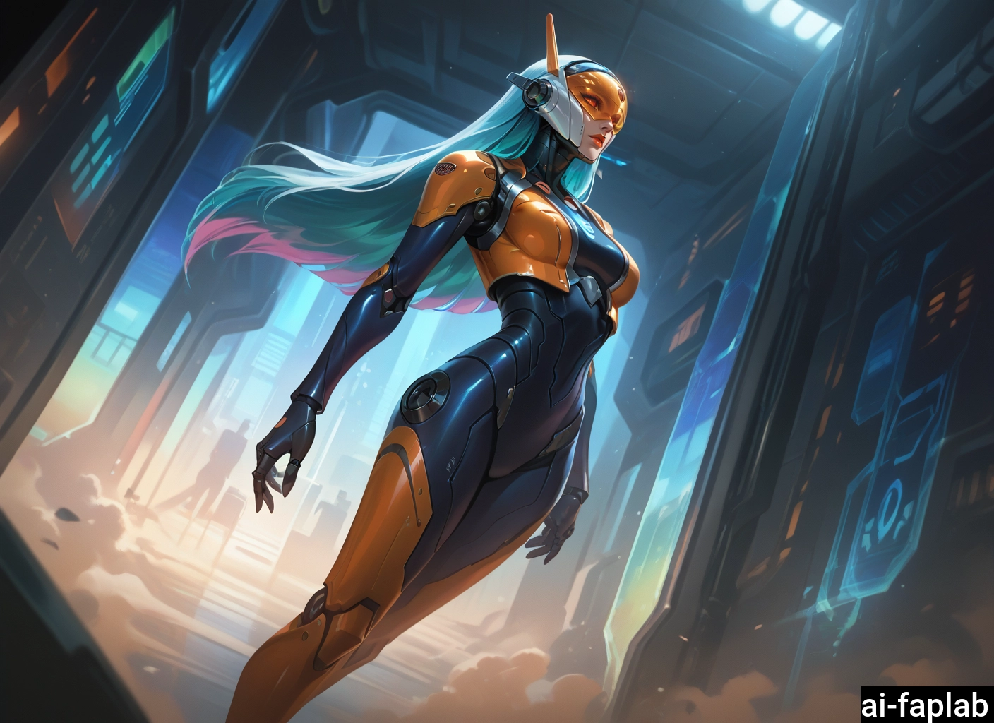 1girl, long hair, multicolored hair, bodysuit, science fiction, breasts · Yamete.gg