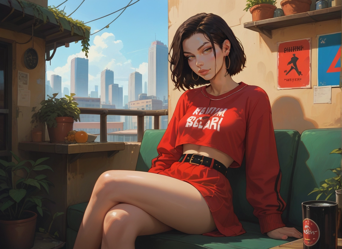 1girl, jewelry, earrings, skirt, solo, sitting · Yamete.gg