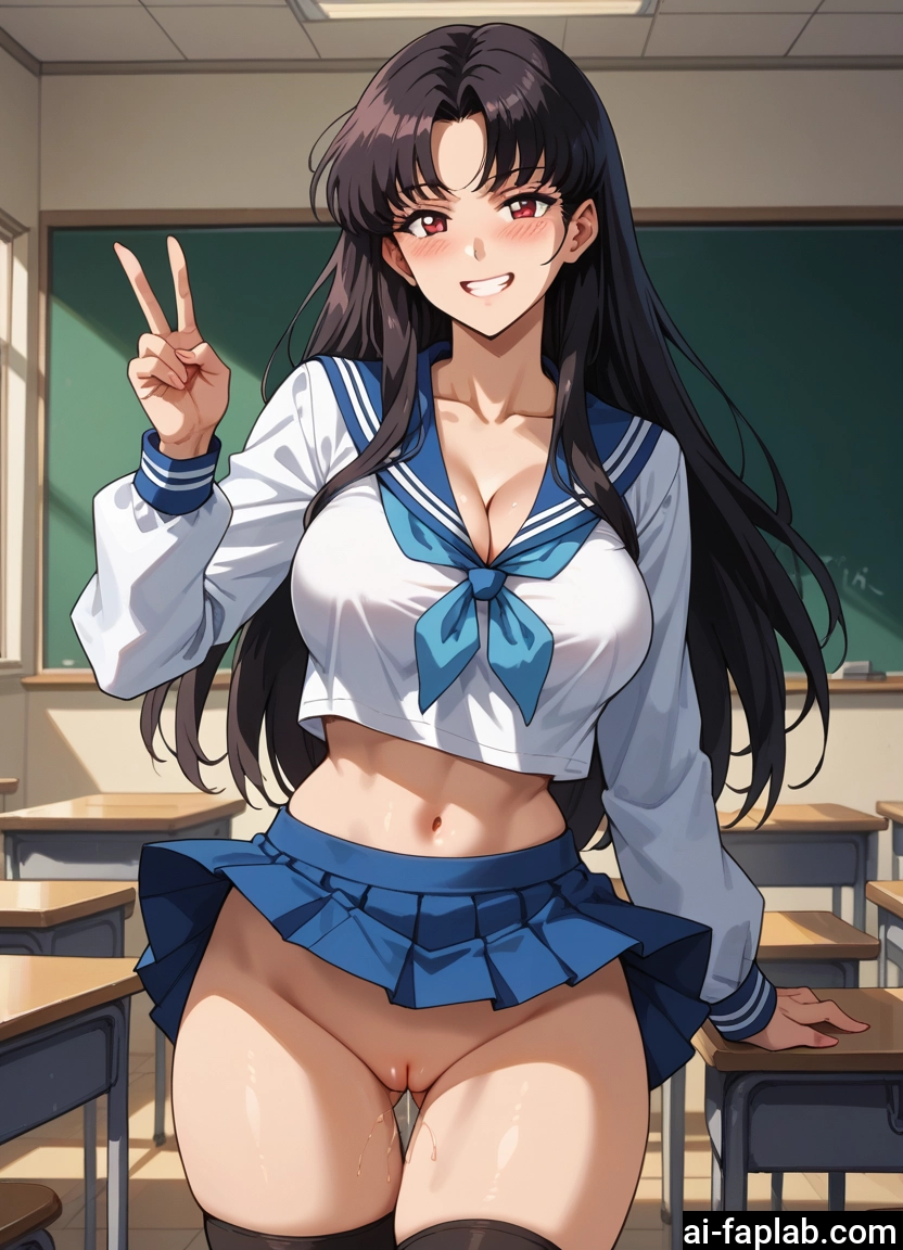 1girl, breasts, long hair, skirt, thighhighs, smile · Yamete.gg