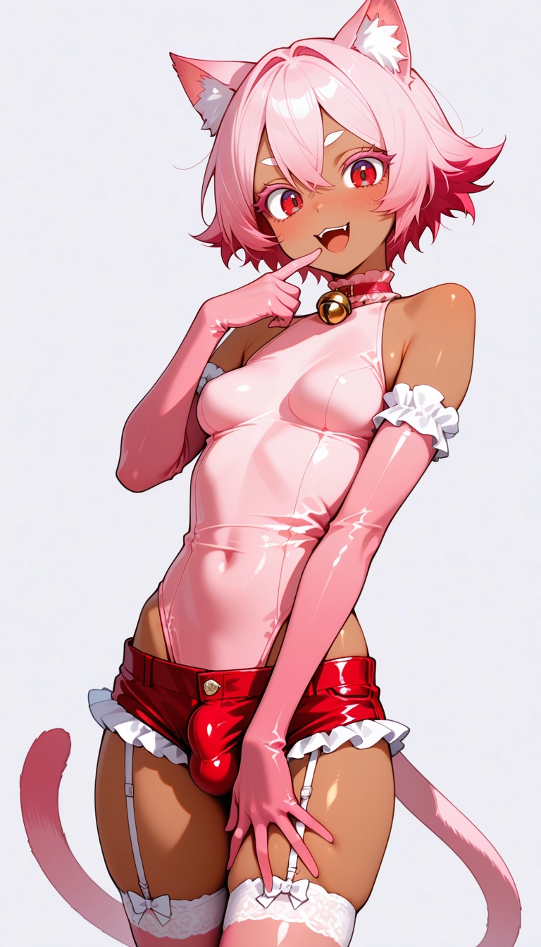 pink thighhighs, elbow gloves, solo, gloves, thighhighs, pink hair