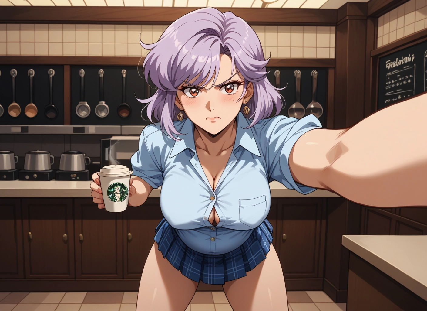 breasts, 1girl, skirt, jewelry, earrings, cleavage · Yamete.gg