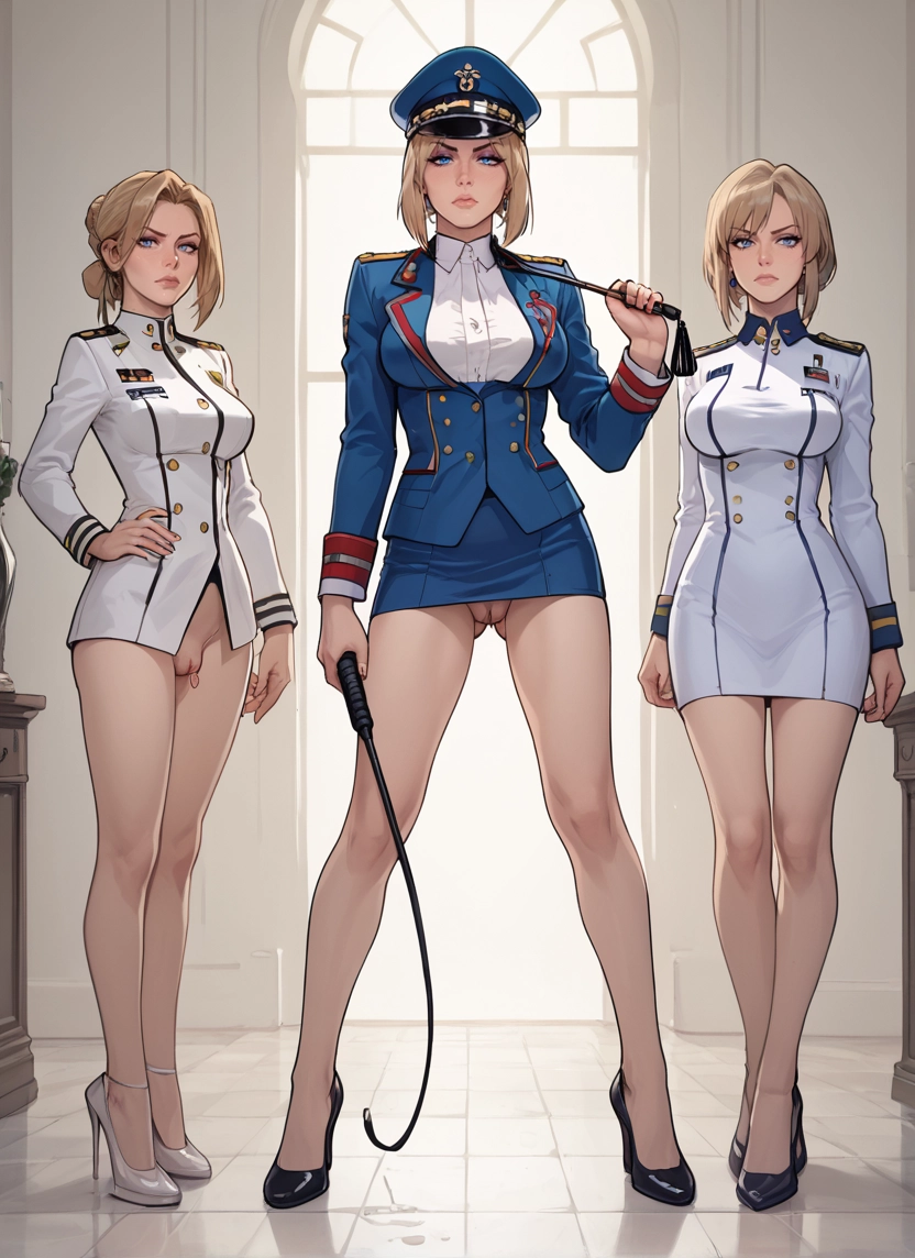 futanari, multiple girls, blonde hair, blue eyes, 2girls, skirt · Yamete.gg