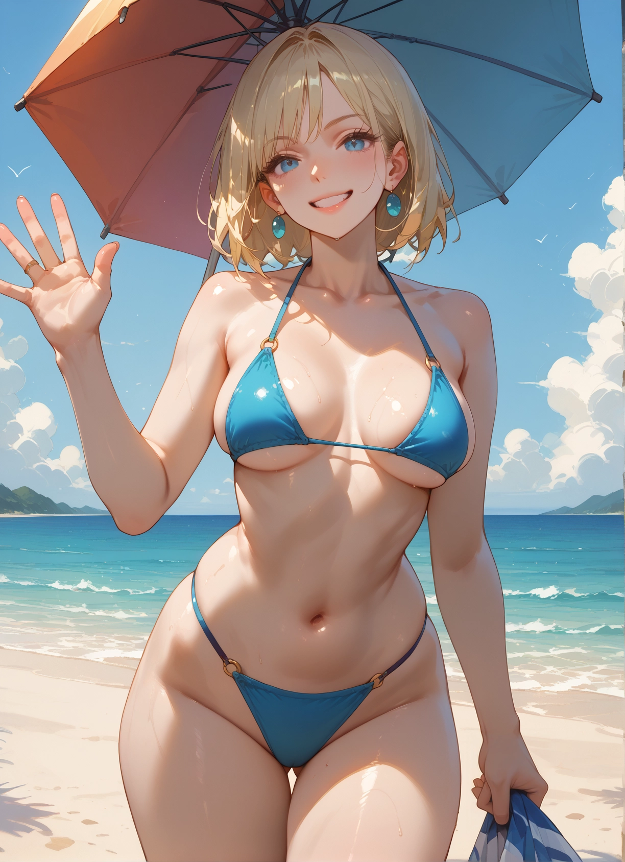 1girl, breasts, swimsuit, bikini, smile, blue eyes · Yamete.gg