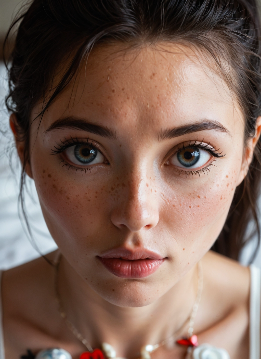 1girl, solo, jewelry, necklace, freckles, looking at viewer · Yamete.gg