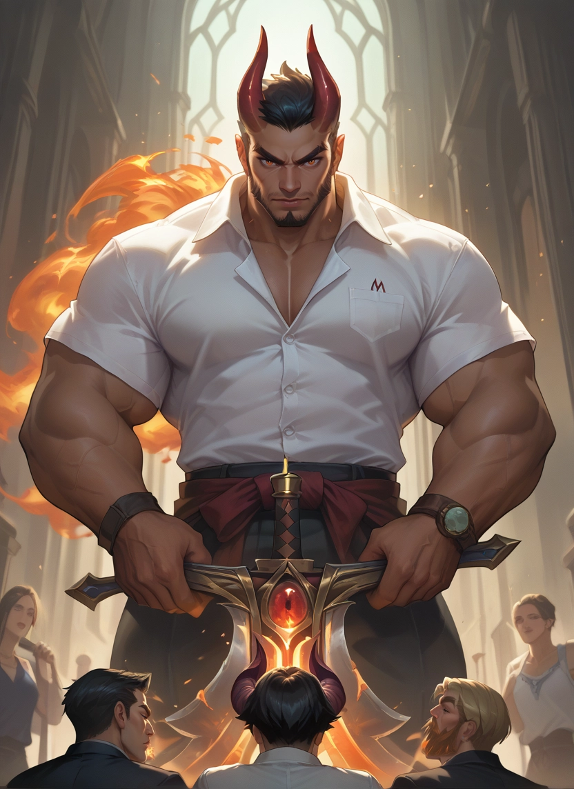 yaoi, bara, muscular, horns, muscular male, pectorals