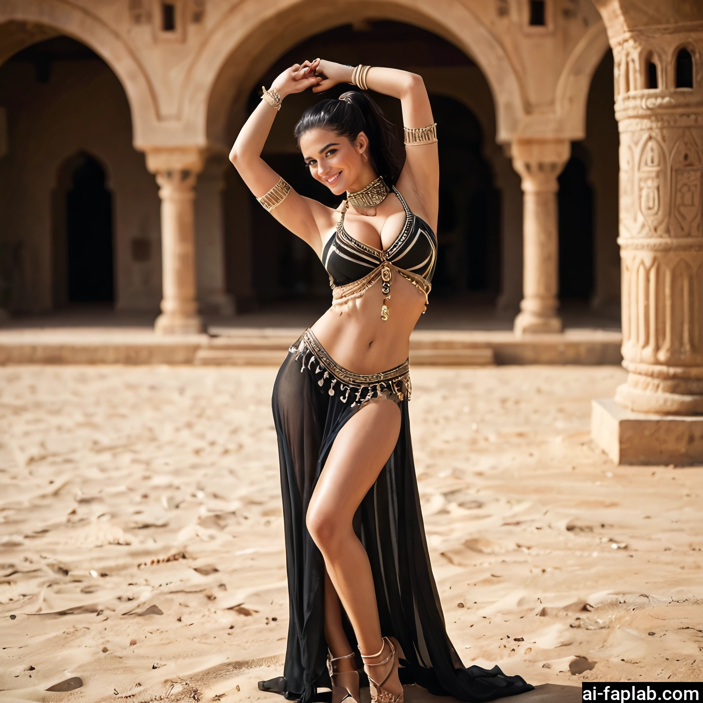 1girl, solo, jewelry, breasts, bracelet, navel · Yamete.gg
