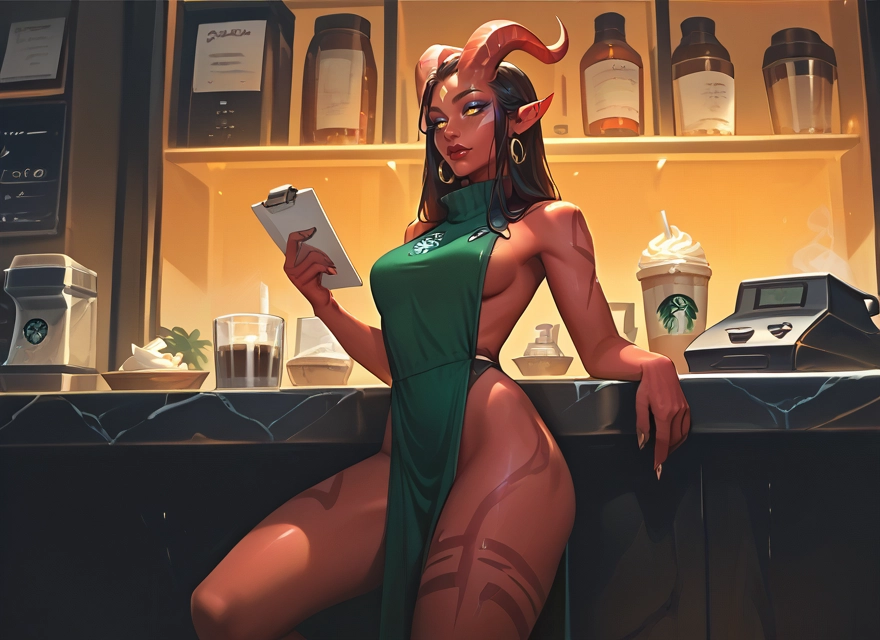 1girl, horns, breasts, solo, jewelry, earrings · Yamete.gg