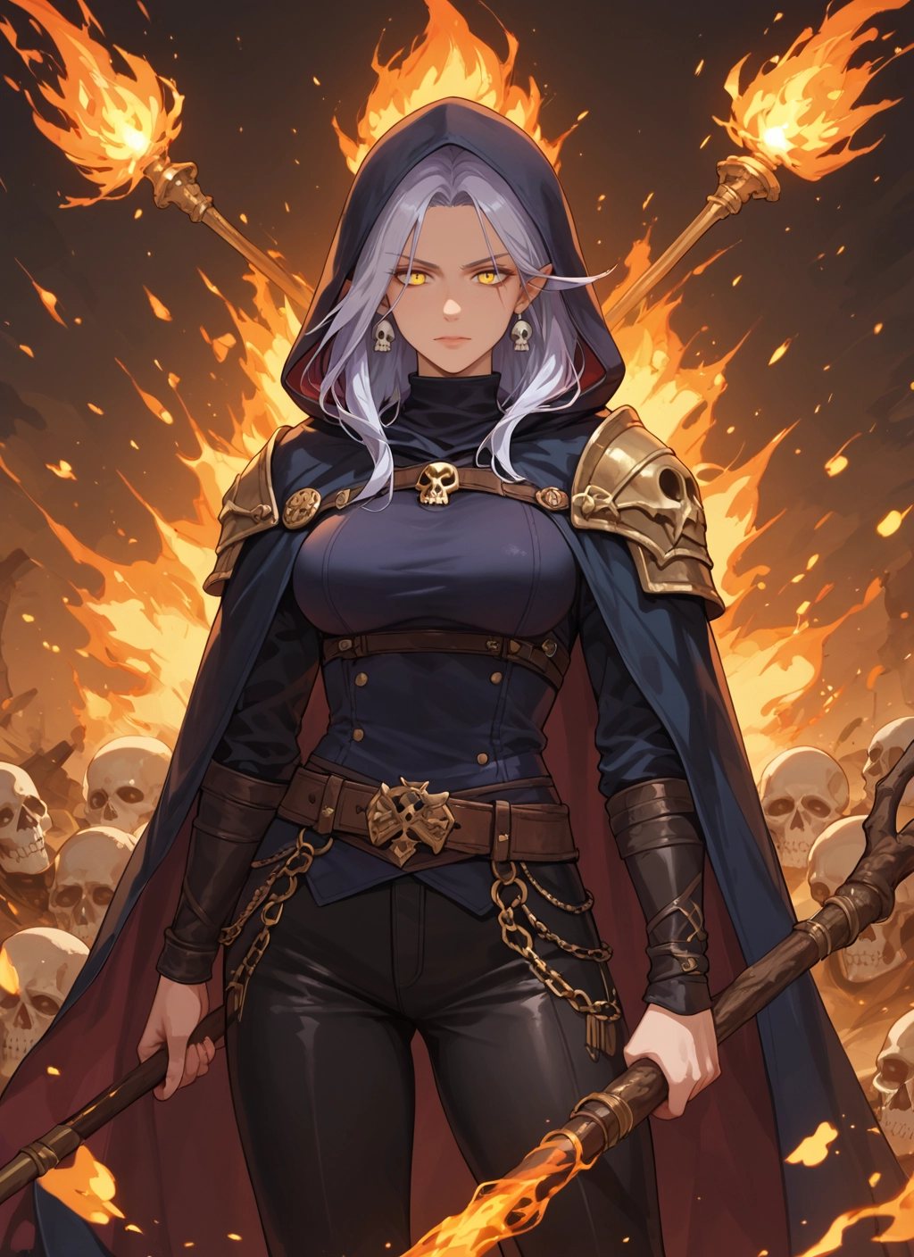 1girl, yellow eyes, jewelry, earrings, hood, pointy ears · Yamete.gg