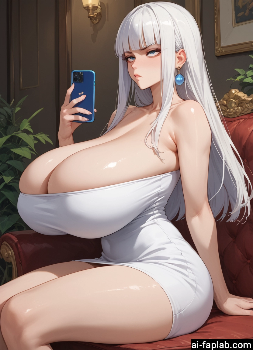 1girl, breasts, phone, jewelry, earrings, long hair · Yamete.gg