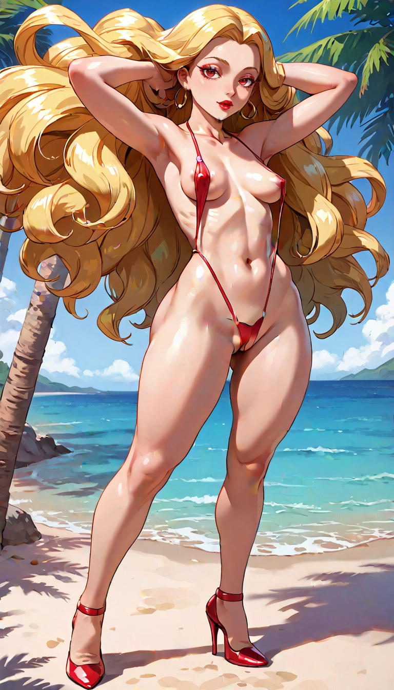 1girl, breasts, swimsuit, outdoors, solo, blonde hair · Yamete.gg