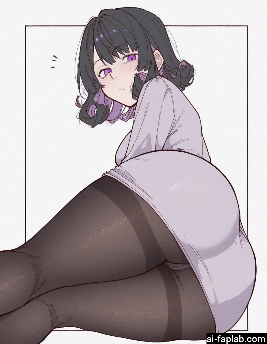 1girl, pantyhose, ass, purple eyes, solo, looking at viewer