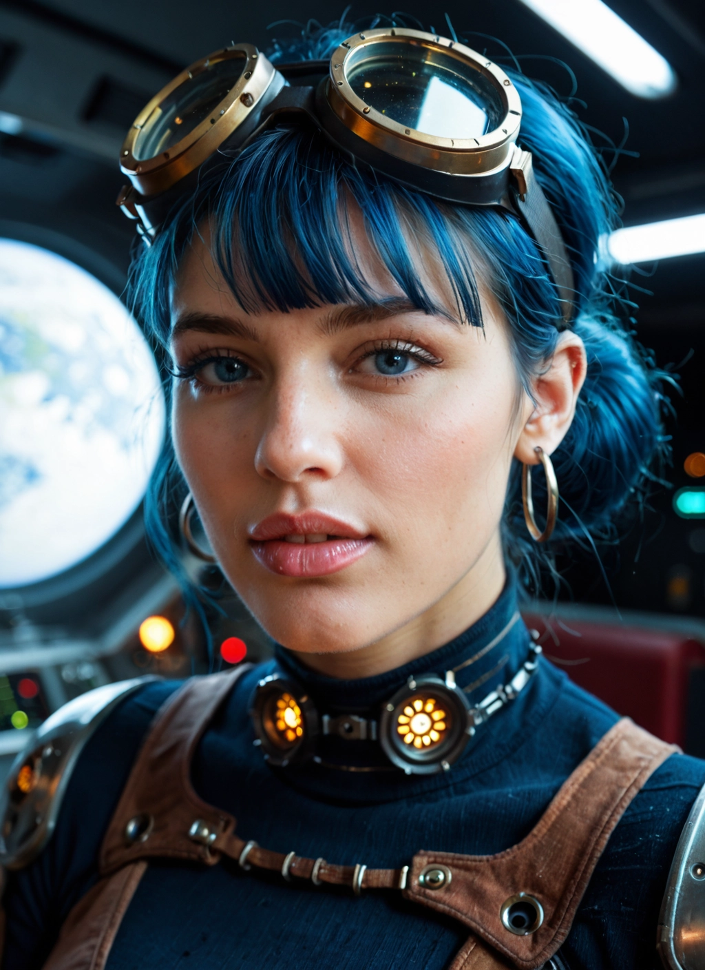 1girl, solo, jewelry, goggles, earrings, goggles on head · Yamete.gg