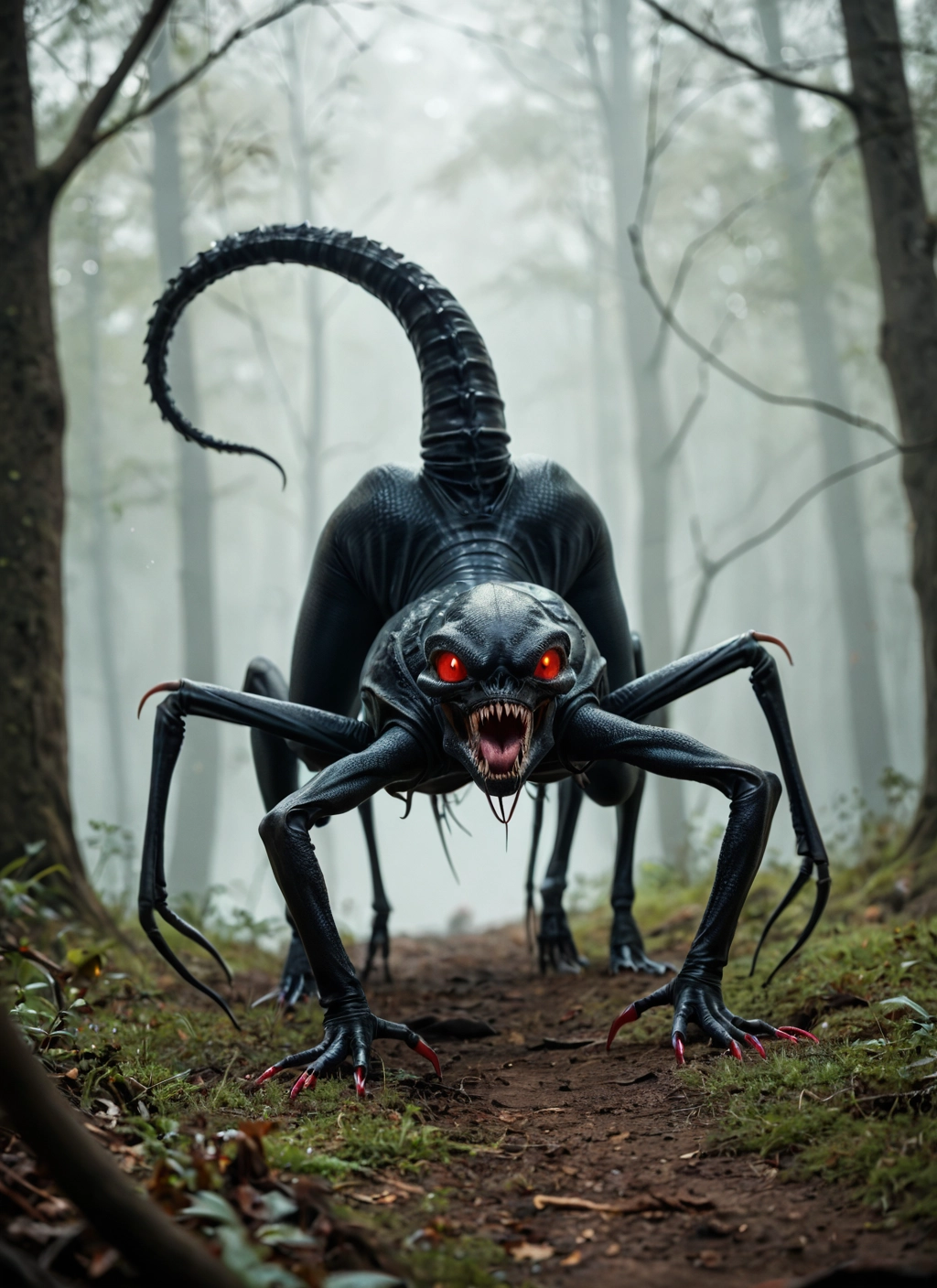no humans, nature, forest, red eyes, open mouth, tree · Yamete.gg