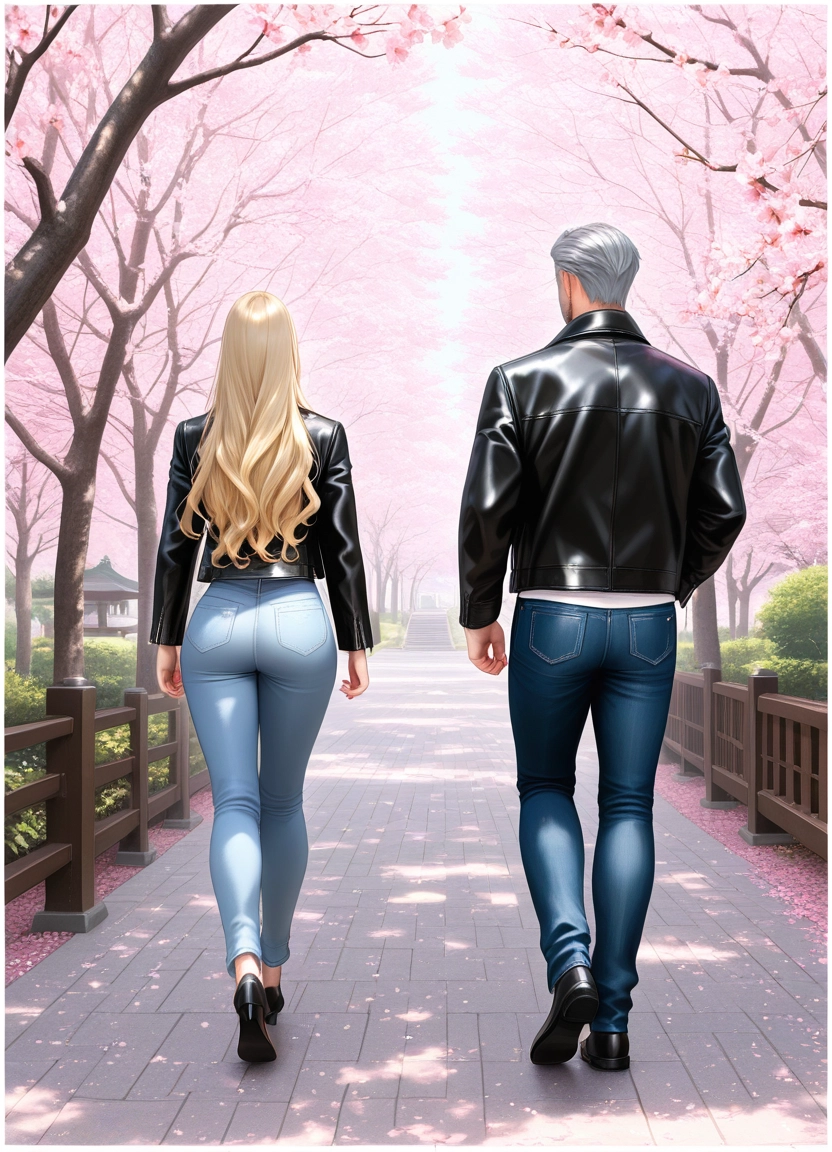 pants, 1girl, denim, jacket, jeans, blonde hair