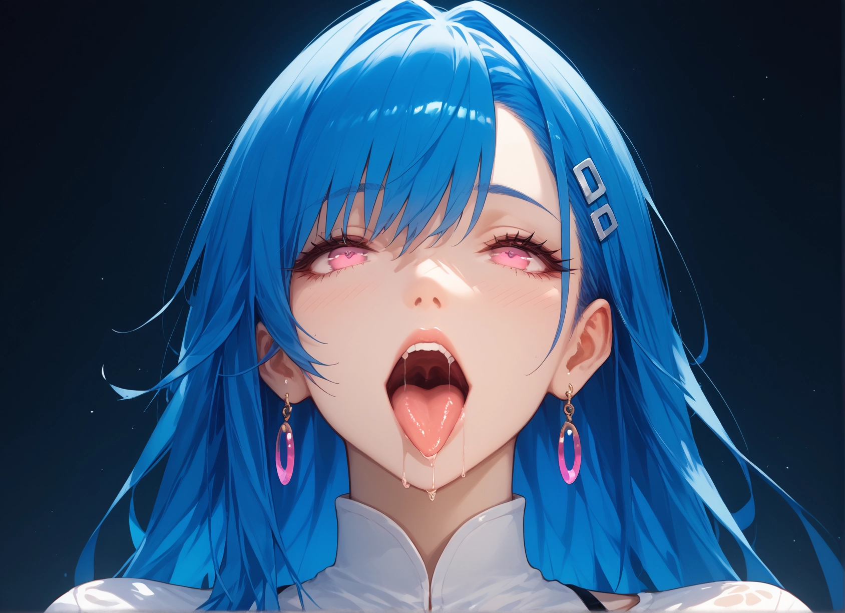 1girl, solo, jewelry, earrings, tongue, open mouth · Yamete.gg