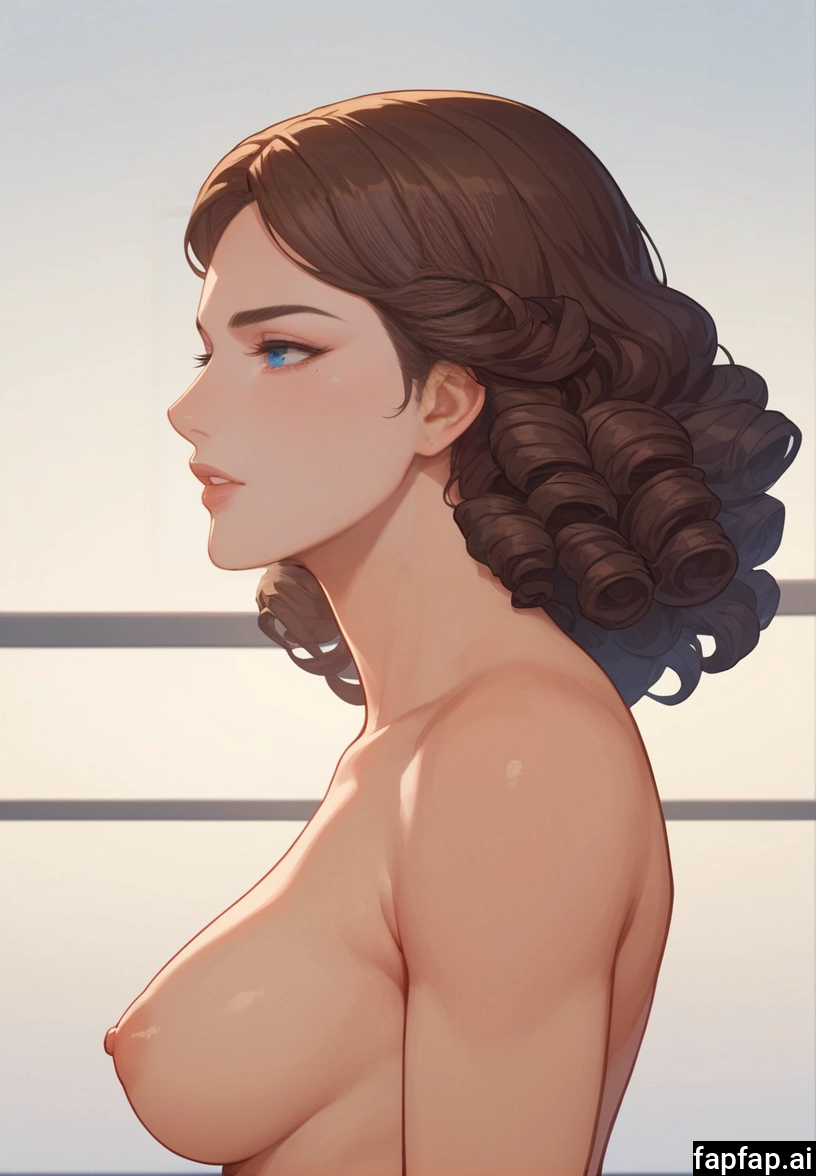 1girl, breasts, solo, nipples, blue eyes, brown hair
