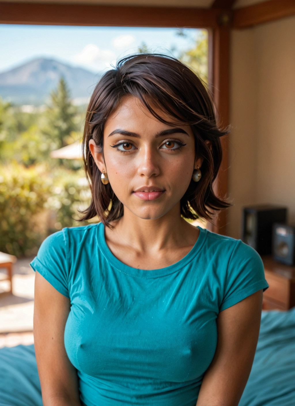 1girl, solo, jewelry, earrings, breasts, brown eyes · Yamete.gg