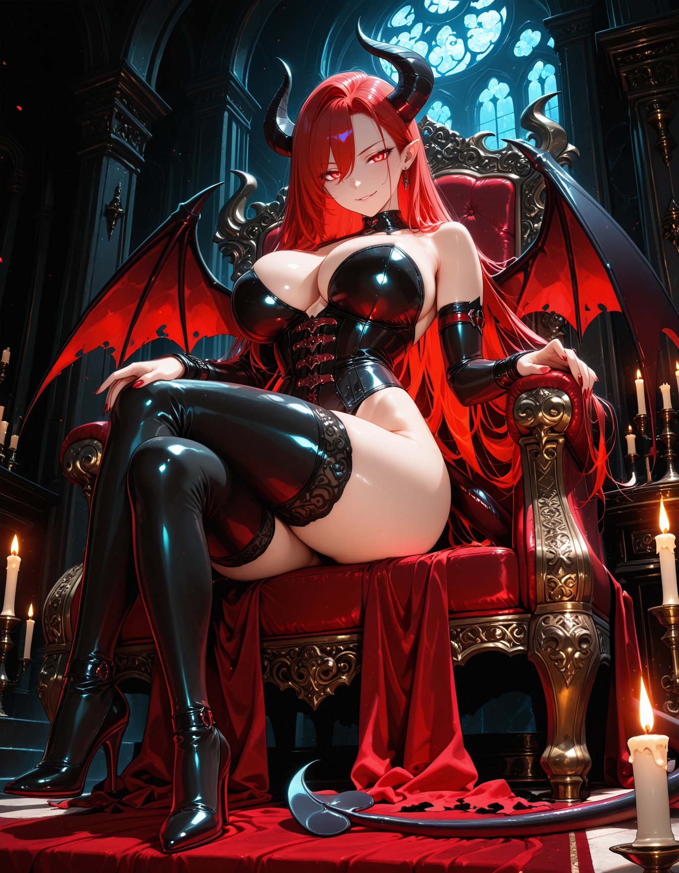 1girl, breasts, wings, thighhighs, large breasts, sitting · Yamete.gg