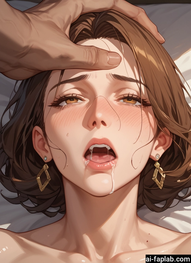 1girl, jewelry, earrings, brown hair, open mouth, cum in mouth · Yamete.gg