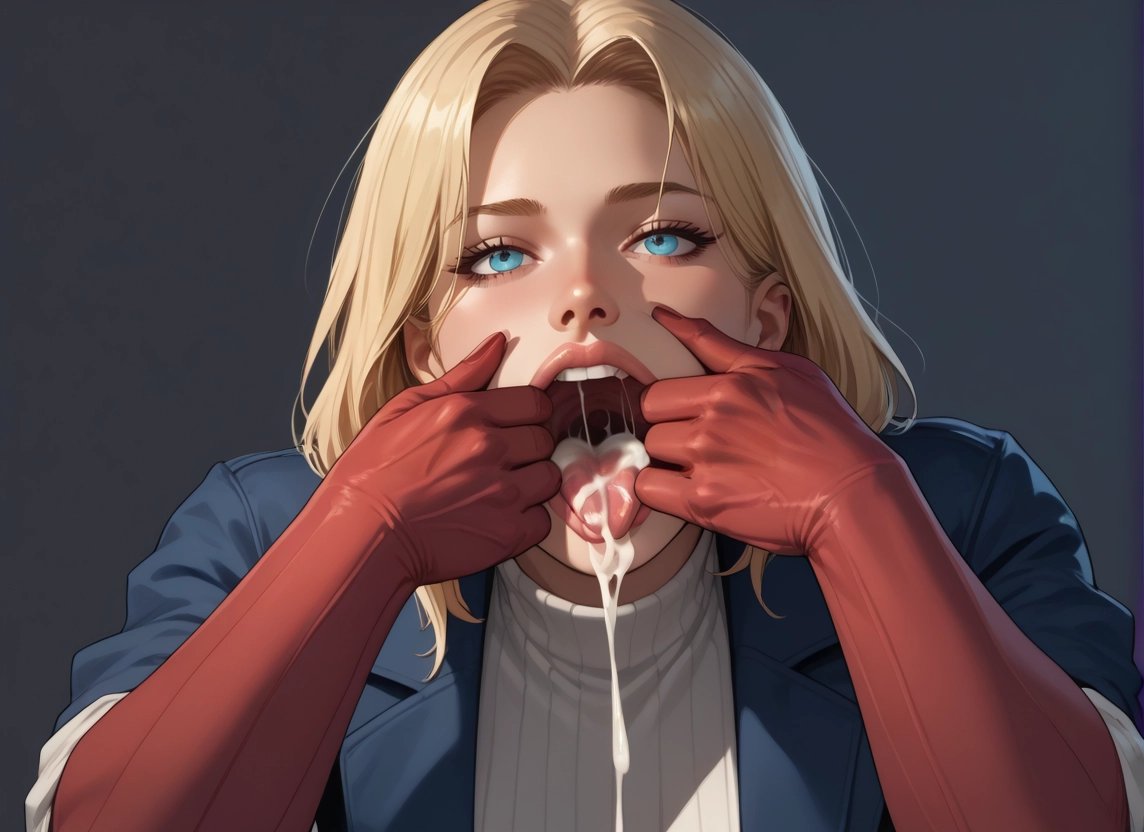 1girl, blonde hair, cum, blue eyes, solo, cum in mouth · Yamete.gg