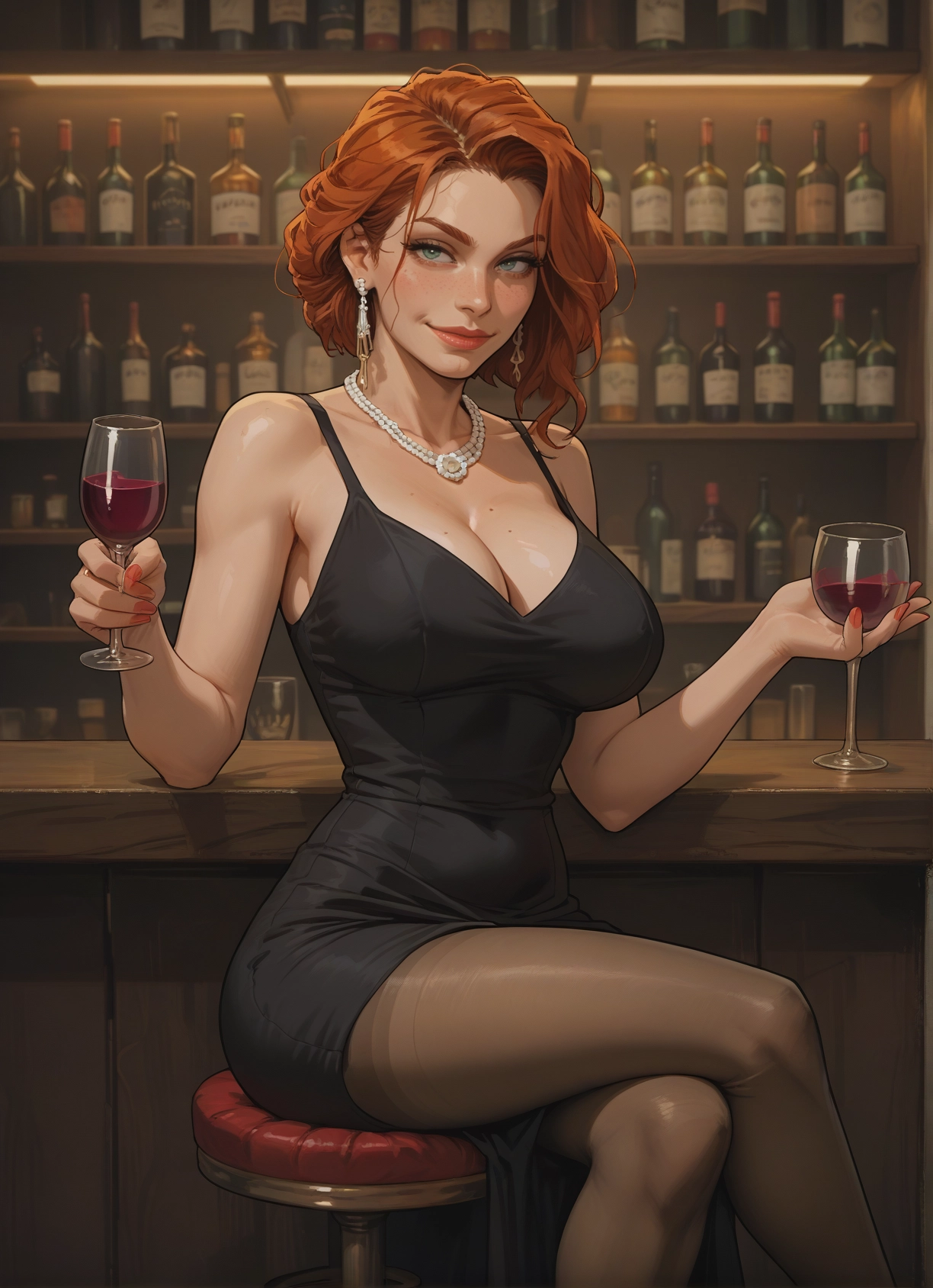 1girl, breasts, jewelry, pantyhose, cup, dress · Yamete.gg