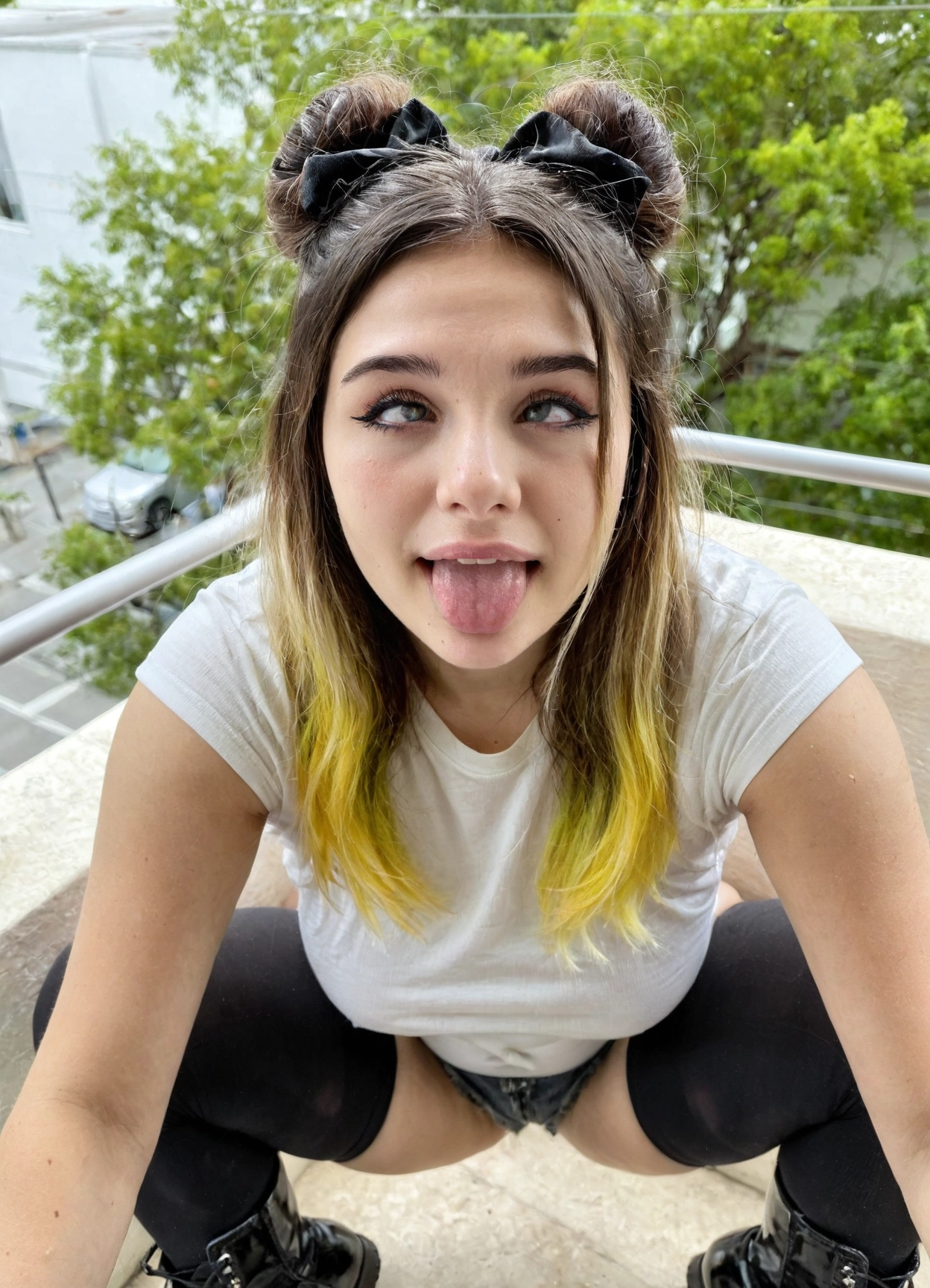 1girl, realistic, photorealistic, solo, tongue, thighhighs · Yamete.gg