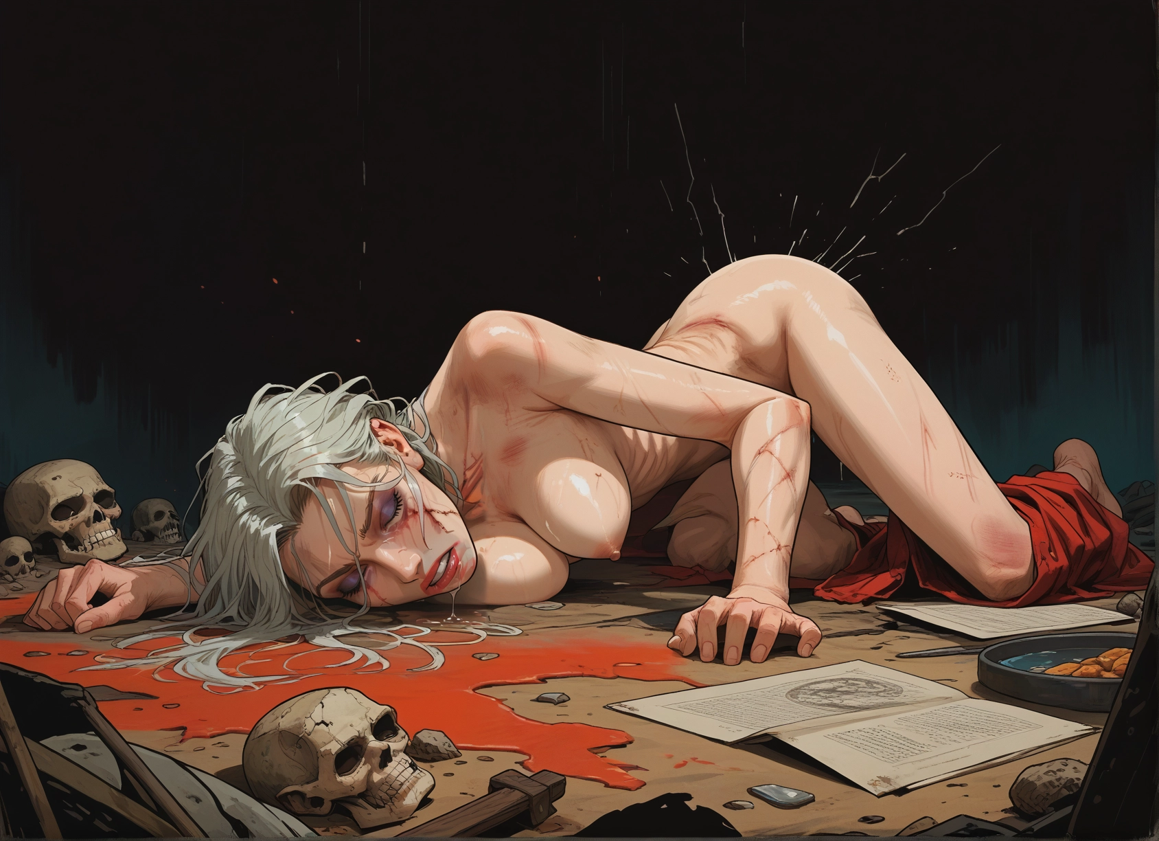 1girl, breasts, nipples, skull, nude, solo · Yamete.gg