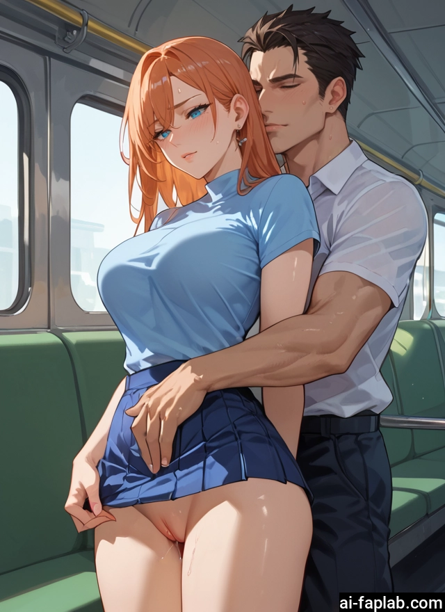1girl, 1boy, skirt, pussy, breasts, blue eyes