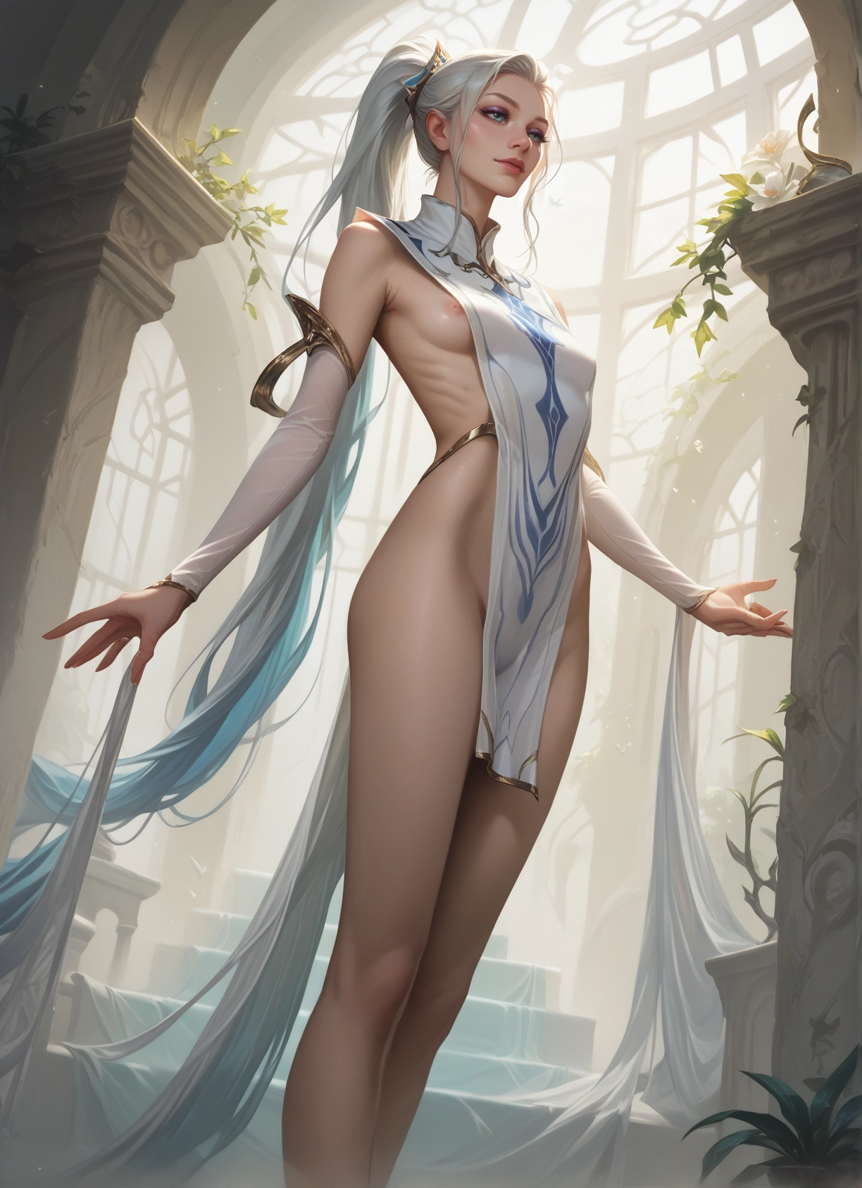 1girl, long hair, breasts, very long hair, solo, blue eyes · Yamete.gg