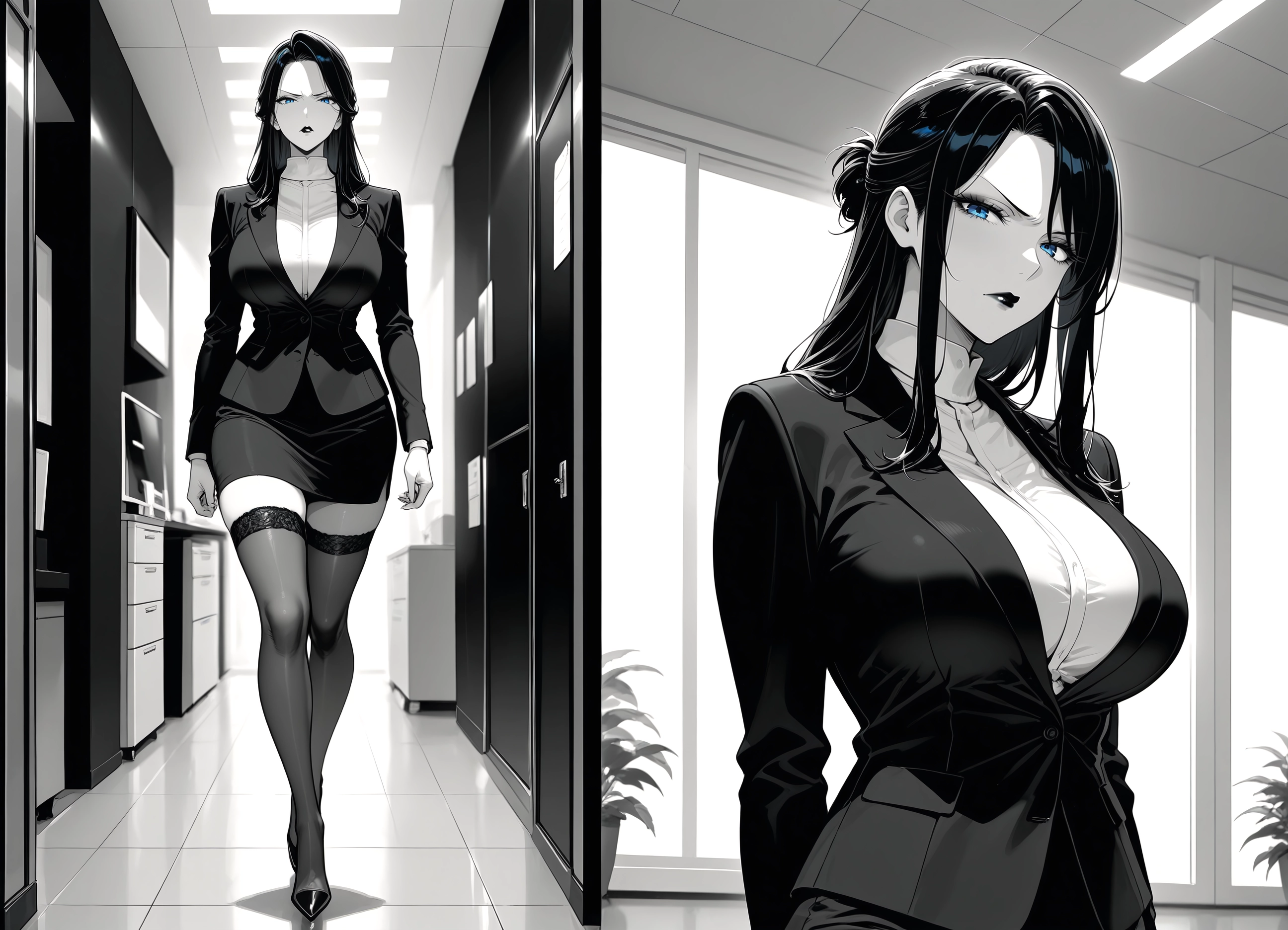 1girl, breasts, thighhighs, skirt, blue eyes, large breasts · Yamete.gg