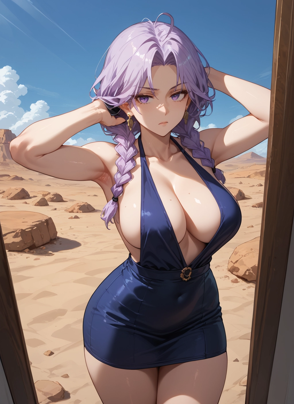 breasts, 1girl, large breasts, dress, braid, jewelry · Yamete.gg