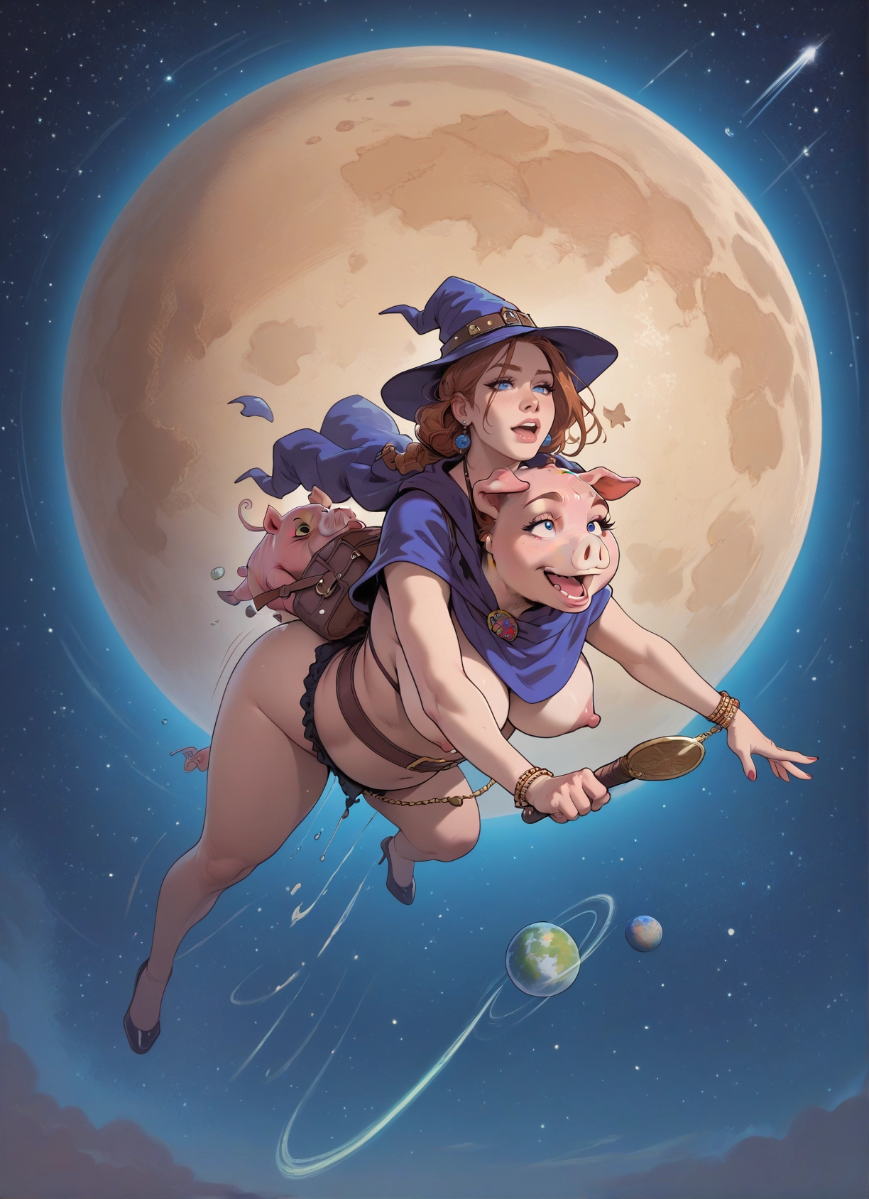 1girl, hat, breasts, nipples, witch hat, jewelry · Yamete.gg