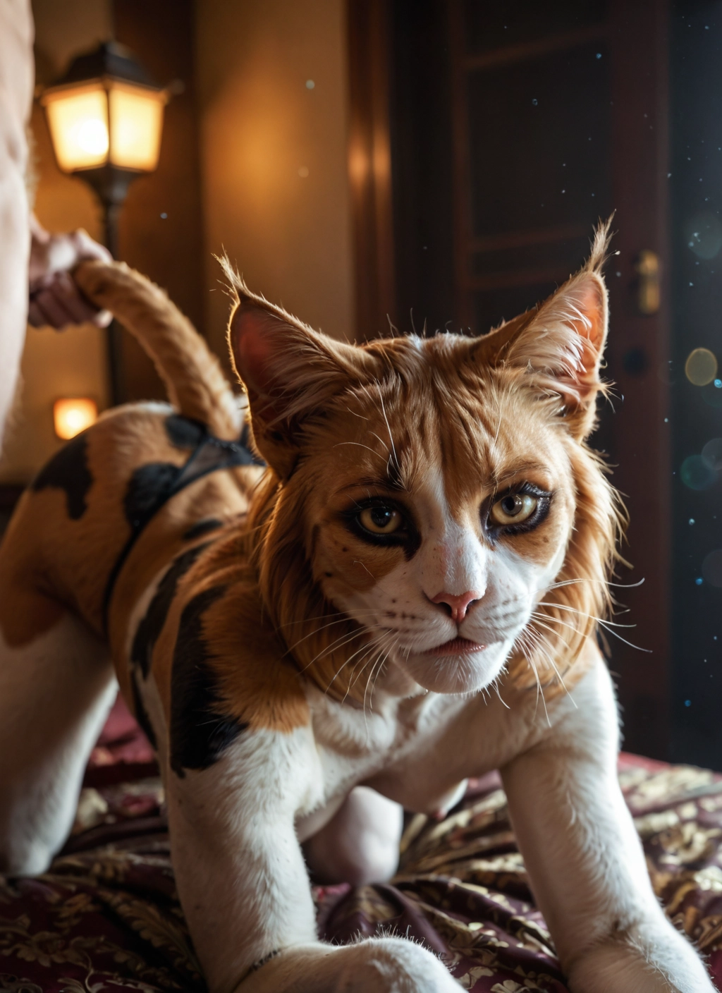 furry, cat, nipples, all fours, tail grab, whiskers