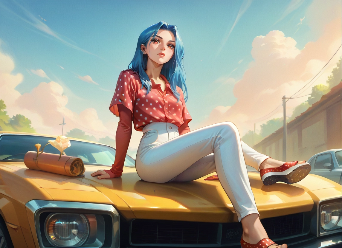 1girl, ground vehicle, motor vehicle, car, pants, sitting · Yamete.gg