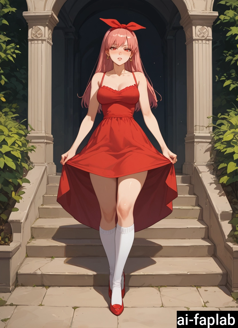 1girl, dress, solo, breasts, long hair, socks