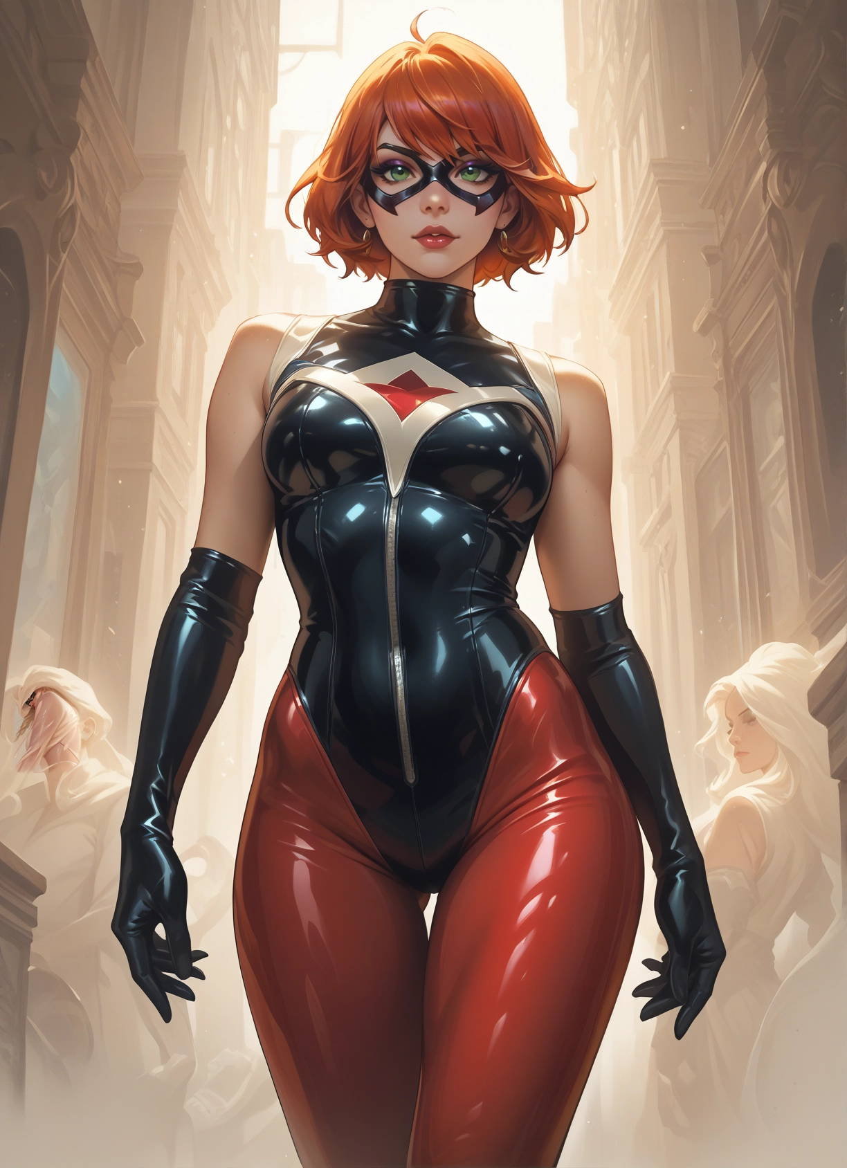 gloves, green eyes, mask, multiple girls, short hair, elbow gloves · Yamete.gg