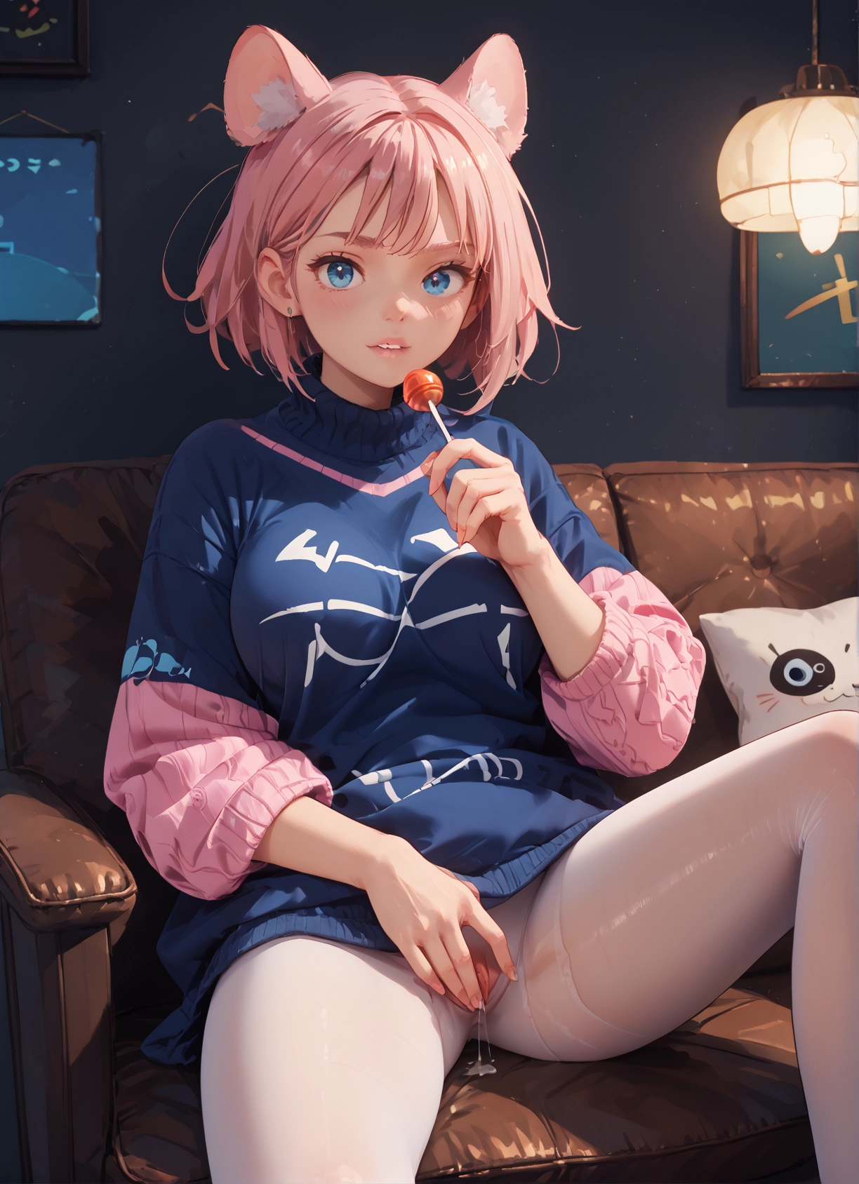 1girl, animal ears, food, pantyhose, candy, lollipop · Yamete.gg