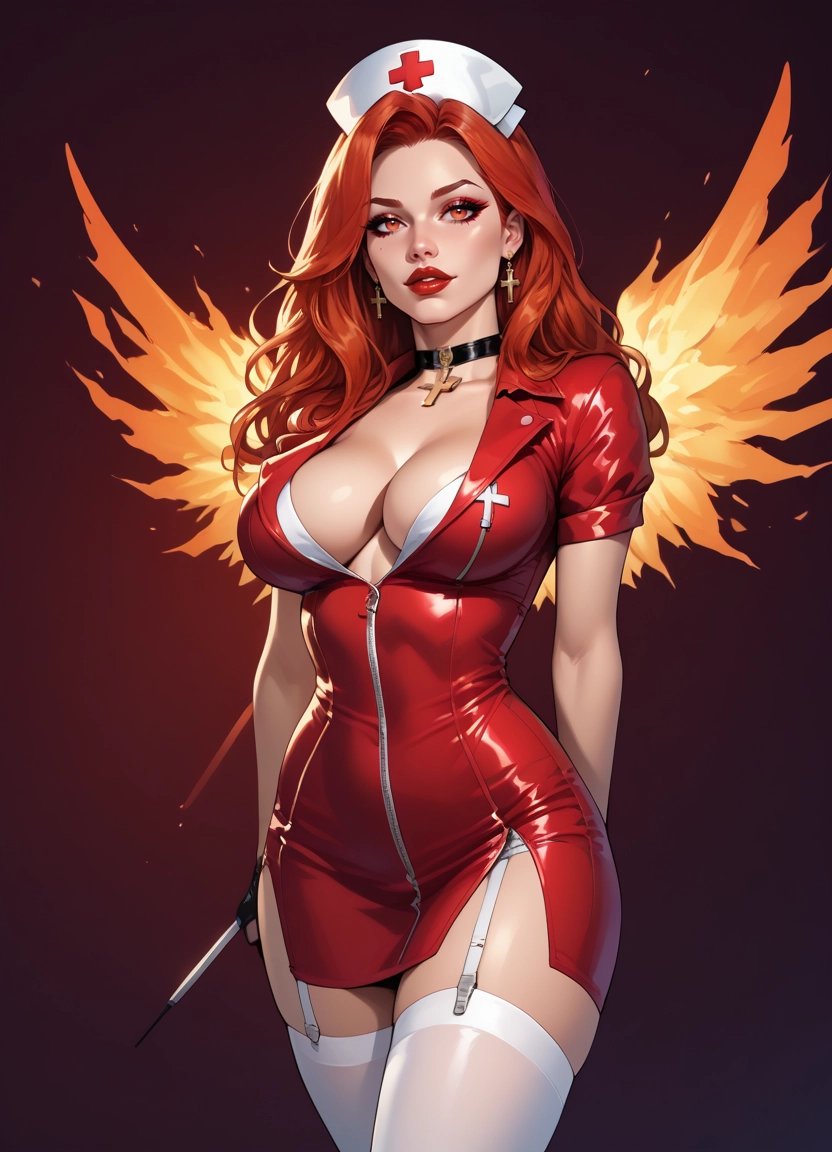 1girl, breasts, nurse, solo, nurse cap, cross