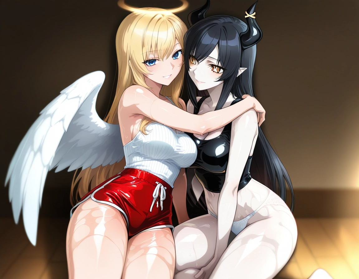 multiple girls, 2girls, blonde hair, wings, breasts, horns · Yamete.gg