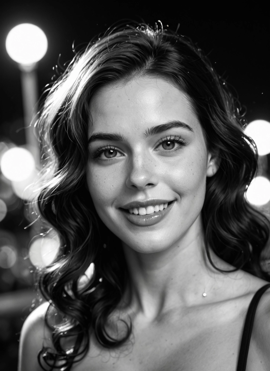 1girl, greyscale, monochrome, solo, looking at viewer, smile · Yamete.gg