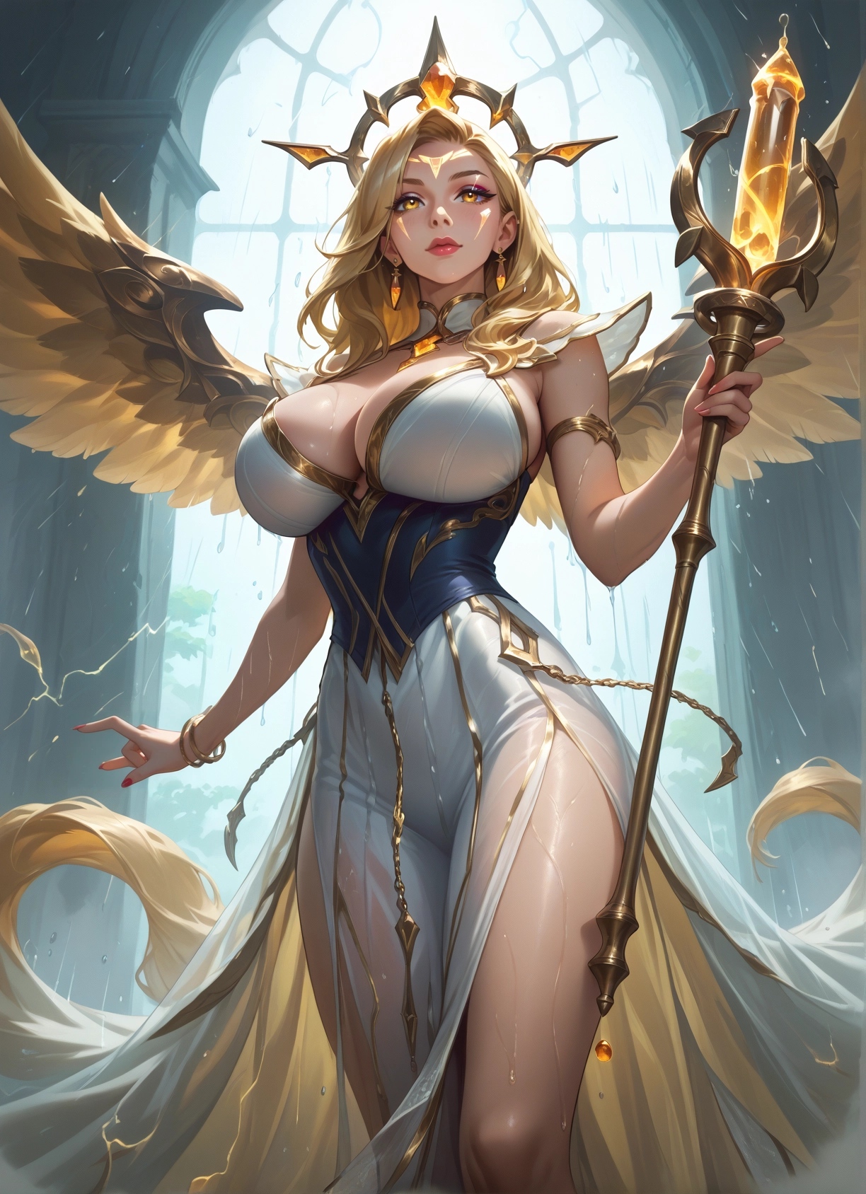 1girl, breasts, solo, blonde hair, wings, jewelry · Yamete.gg