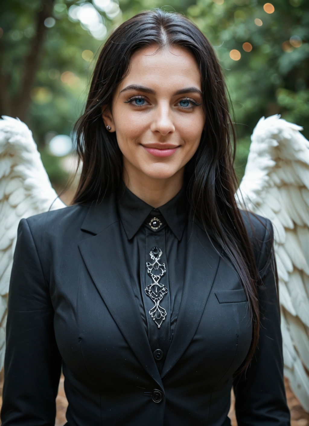 1girl, wings, solo, jewelry, earrings, blue eyes · Yamete.gg