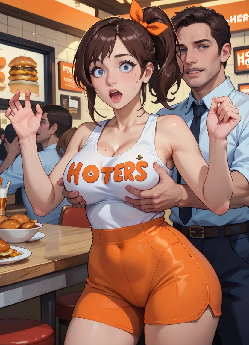 breasts, grabbing, grabbing from behind, shorts, grabbing another's breast, multiple boys · Yamete.gg