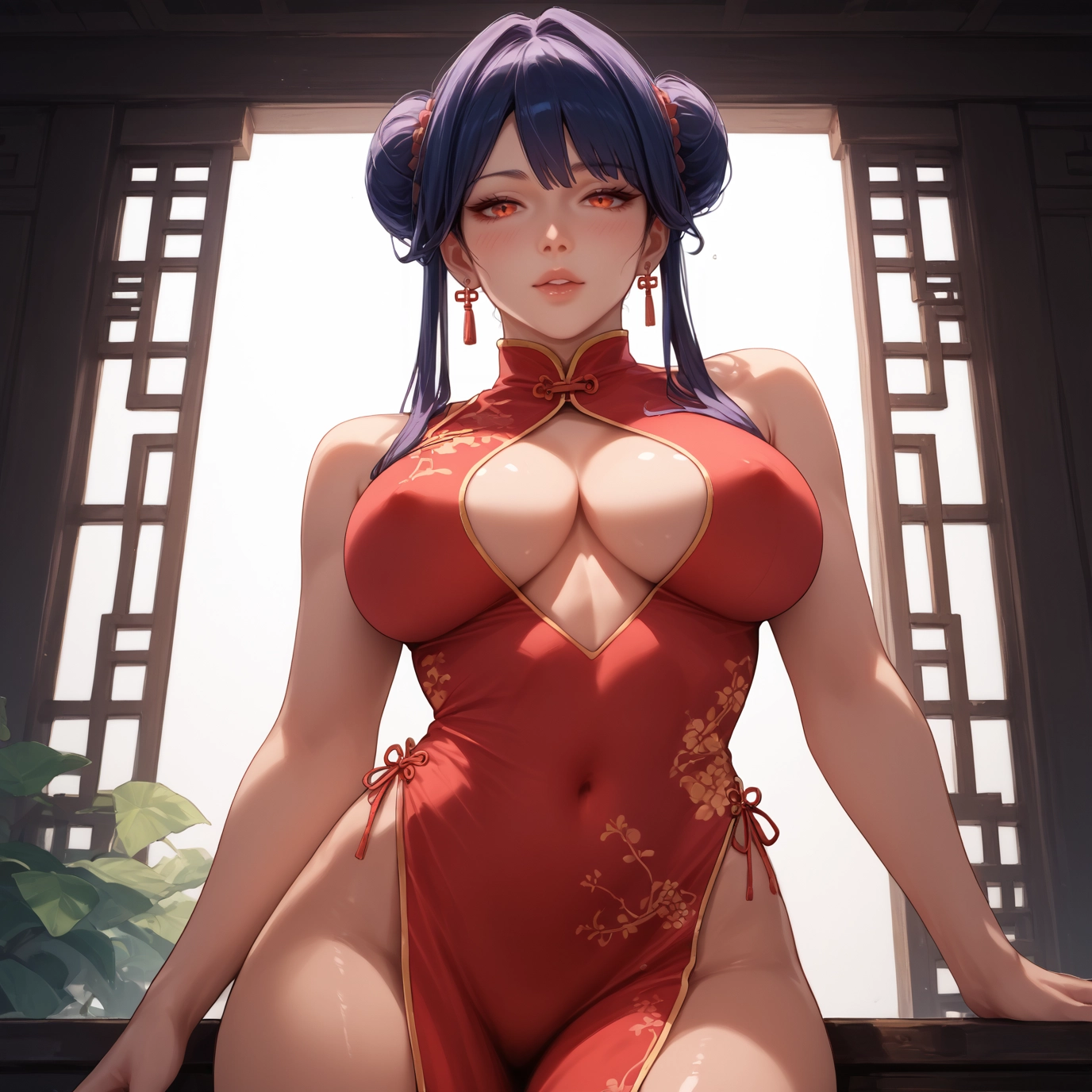 breasts, 1girl, dress, chinese clothes, china dress, large breasts · Yamete.gg