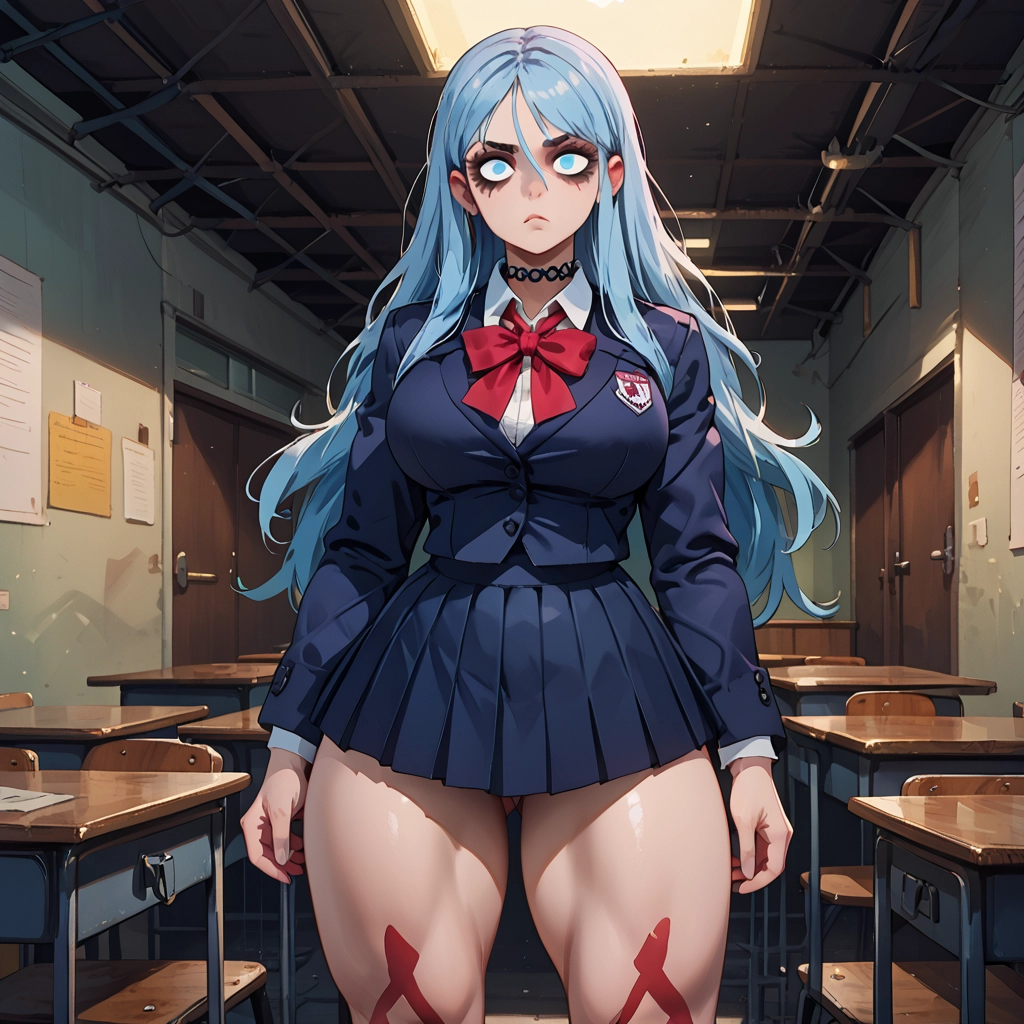 long hair, 1girl, skirt, breasts, school uniform, blue eyes · Yamete.gg