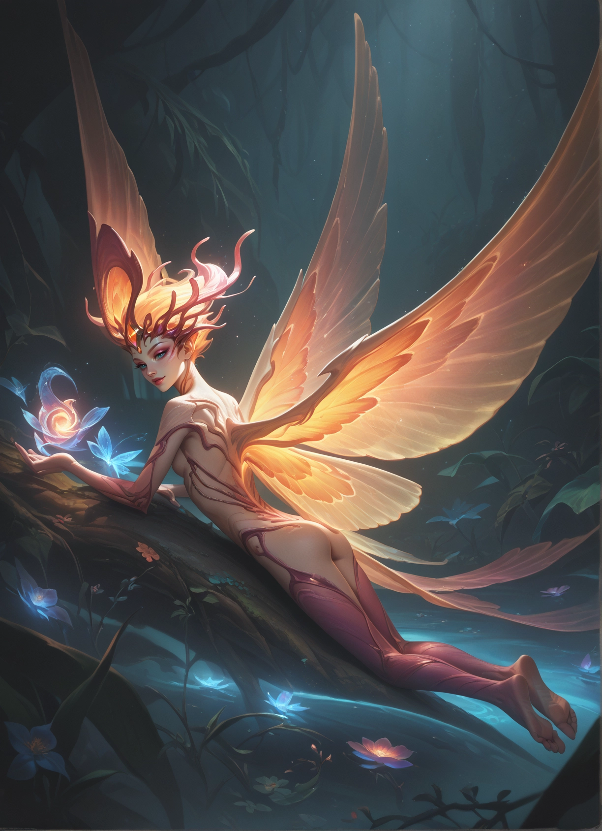 1girl, wings, ass, solo, flower, blue eyes · Yamete.gg