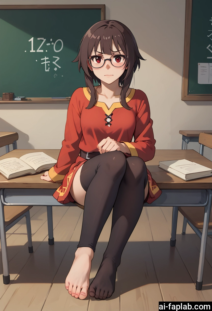 1girl, thighhighs, red eyes, glasses, feet, solo