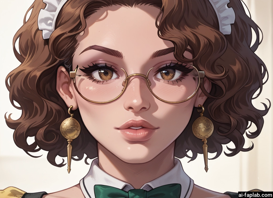 1girl, solo, brown hair, jewelry, earrings, glasses · Yamete.gg