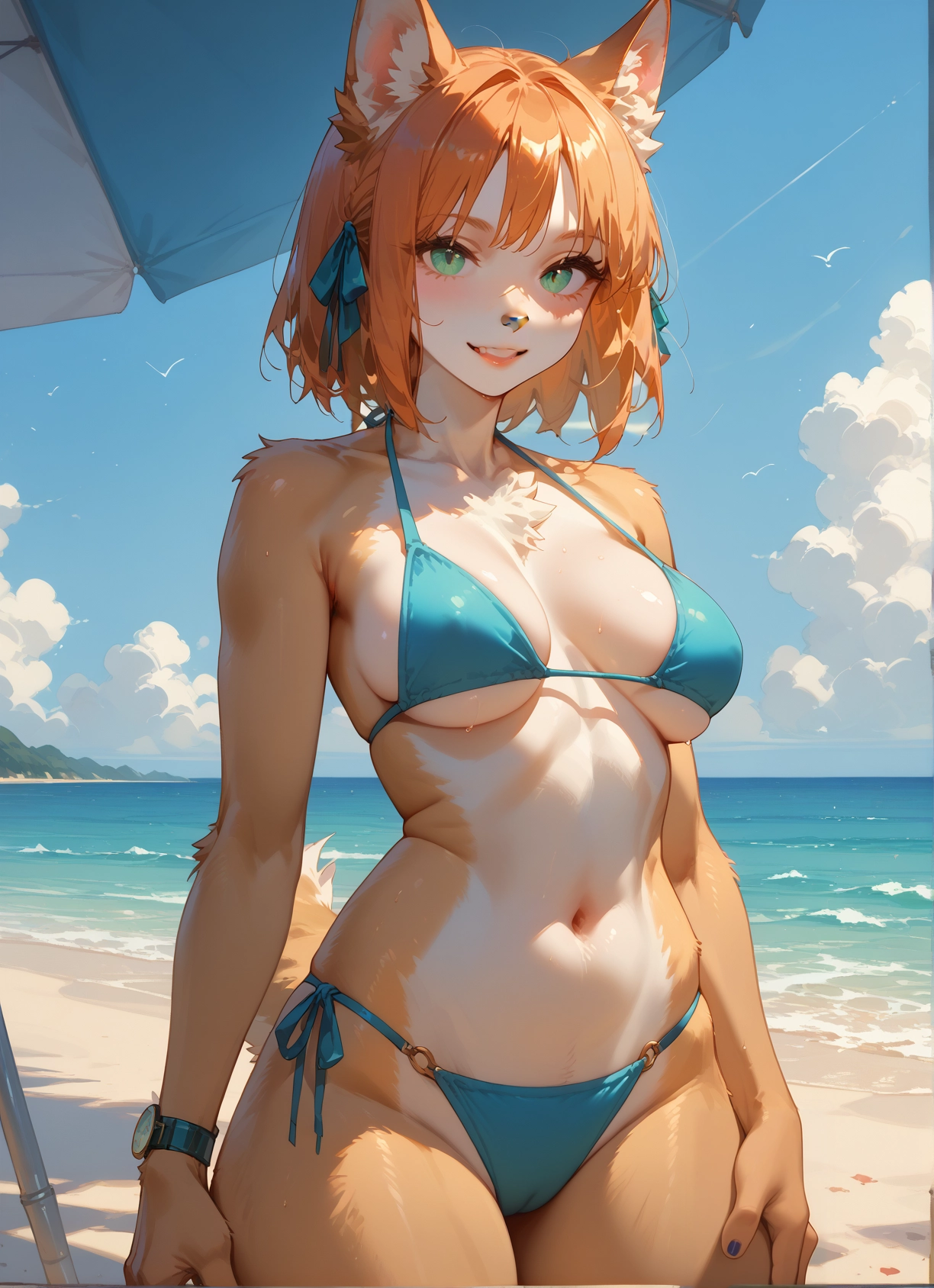 1girl, swimsuit, bikini, animal ears, breasts, solo · Yamete.gg