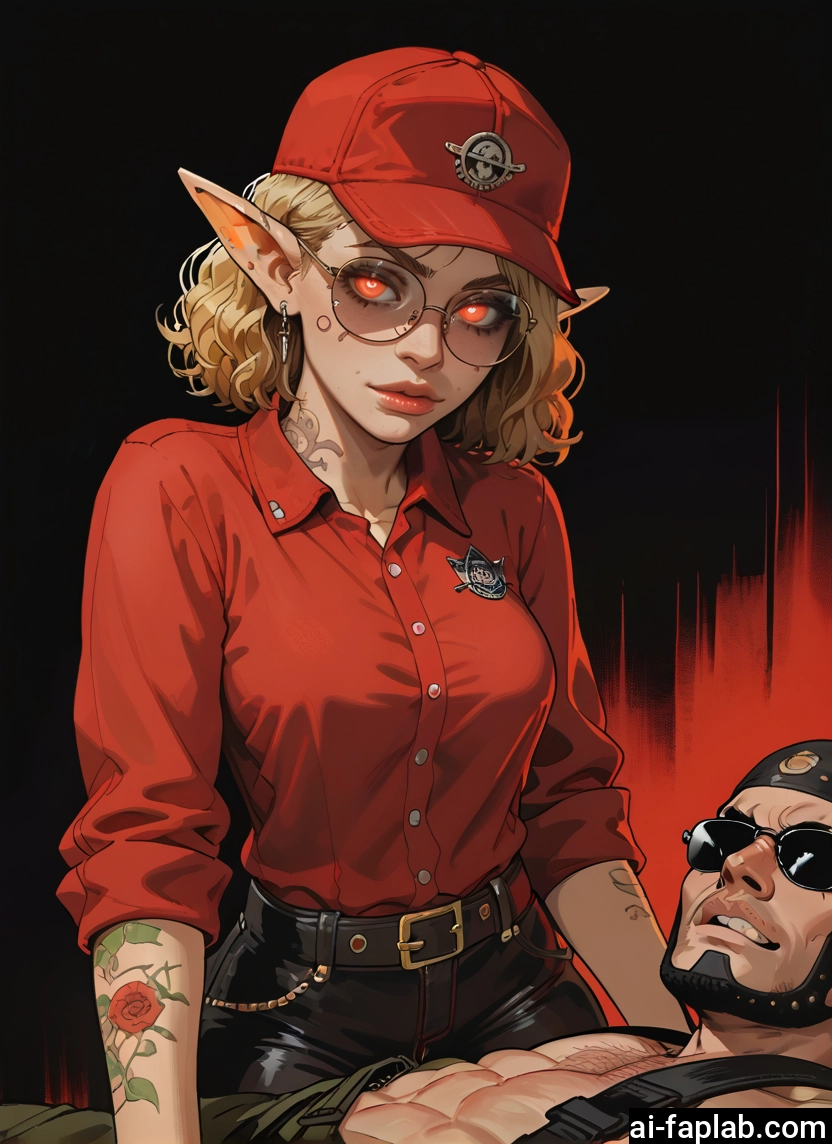 1girl, 1boy, pointy ears, hat, tattoo, sunglasses · Yamete.gg
